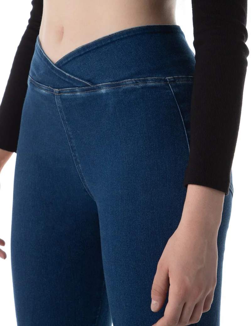 inkd Mid Blue Women's Flared Pull-on Jeans - Mid-Rise| Enzyme Wash | Slant Waistband | Jeans for Women for Women | Best Price UAE